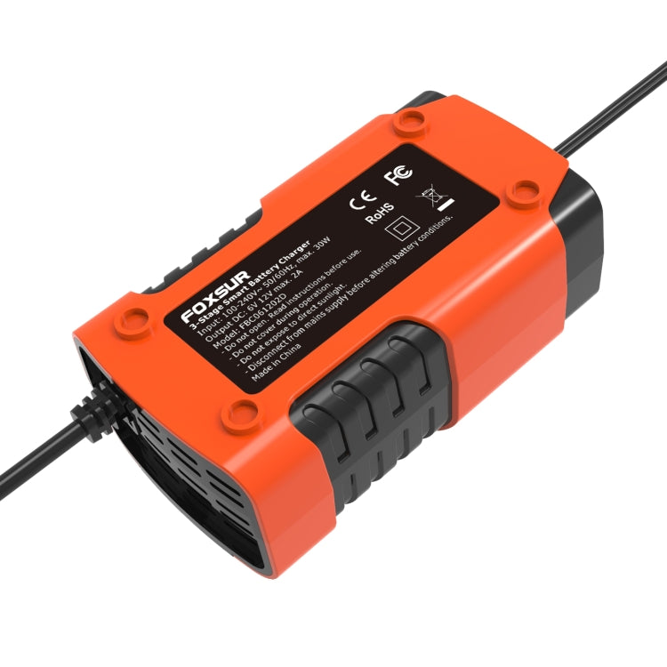 FOXSUR 2A / 6V / 12V Car / Motorcycle 3-stage Full Smart Battery Charger, Plug Type:UK Plug(Red) - Battery Charger by FOXSUR | Online Shopping South Africa | PMC Jewellery | Buy Now Pay Later Mobicred