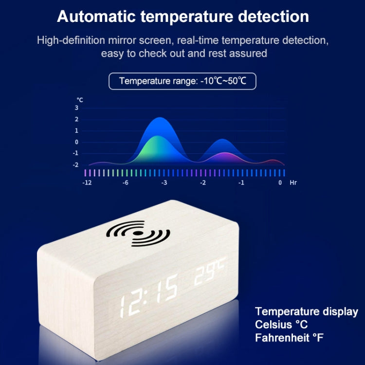 KD8801 5W Wooden Creative Wireless Charger LED Mirror Digital Display Sub-alarm Clock, Regular Style(Bamboo White Characters) - Wireless Charger by PMC Jewellery | Online Shopping South Africa | PMC Jewellery | Buy Now Pay Later Mobicred