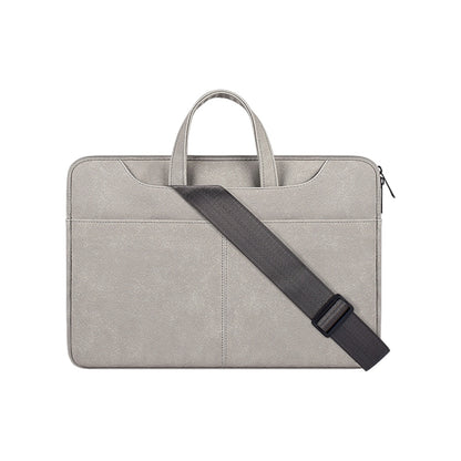 ST06SDJ Frosted PU Business Laptop Bag with Detachable Shoulder Strap, Size:15.6 inch(Light Gray) - 15.6 - 17 inch by PMC Jewellery | Online Shopping South Africa | PMC Jewellery | Buy Now Pay Later Mobicred