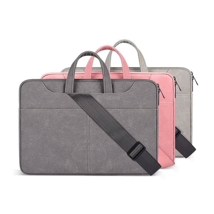 ST06SDJ Frosted PU Business Laptop Bag with Detachable Shoulder Strap, Size:15.6 inch(Dark Gray) - 15.6 - 17 inch by PMC Jewellery | Online Shopping South Africa | PMC Jewellery | Buy Now Pay Later Mobicred