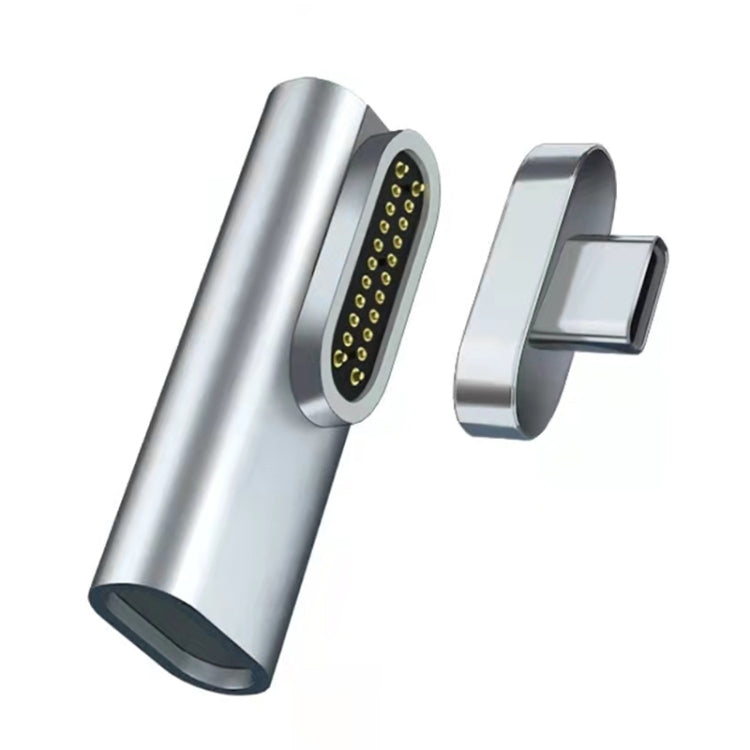 100W USB-C / Type-C Female to 20 Pin Magnetic USB-C / Type-C Male Elbow Adapter (Silver) - Cable & Adapter by PMC Jewellery | Online Shopping South Africa | PMC Jewellery | Buy Now Pay Later Mobicred
