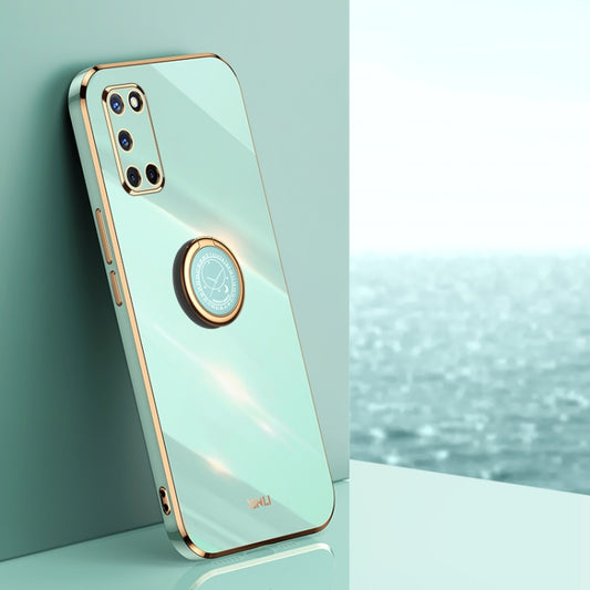 For OPPO A52 XINLI Straight 6D Plating Gold Edge TPU Shockproof Case with Ring Holder(Mint Green) - OPPO Cases by XINLI | Online Shopping South Africa | PMC Jewellery | Buy Now Pay Later Mobicred