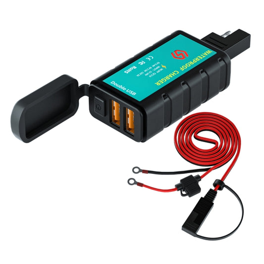 WUPP ZH-1422C3 Motorcycle Square Dual USB Fast Charging Charger with Switch + Integrated SAE Socket + 1.4m OT Terminal Cable - Battery Charger by WUPP | Online Shopping South Africa | PMC Jewellery | Buy Now Pay Later Mobicred