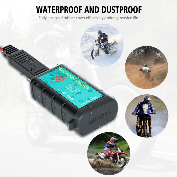WUPP ZH-1422C3 Motorcycle Square Dual USB Fast Charging Charger with Switch + Integrated SAE Socket + 1.4m OT Terminal Cable - free shipping - PMC TechLife - Order now!