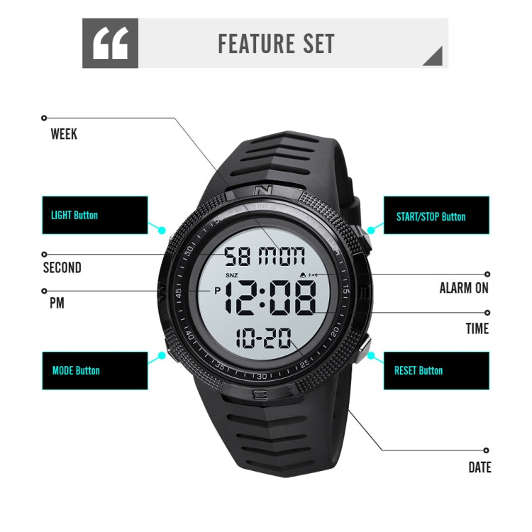 SKMEI 1632 Dual Time Display Luminous Electronic Watch, Support Alarm Clock(Black) - free shipping - PMC TechLife - Order now!