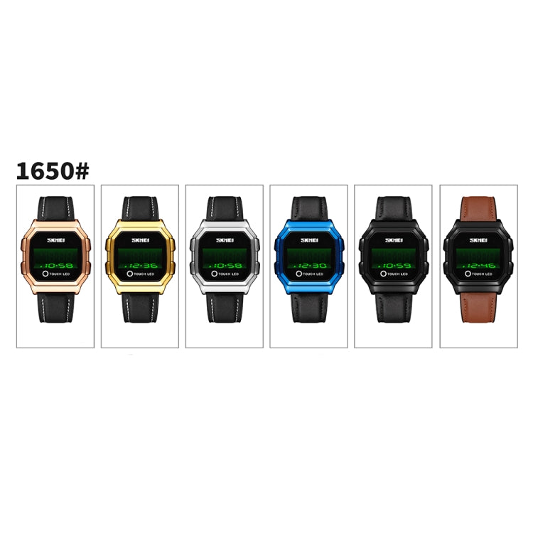 SKMEI 1650 Leather Strap Version LED Digital Display Electronic Watch with Touch Luminous Button(Gold) - free shipping - PMC TechLife - Order now!