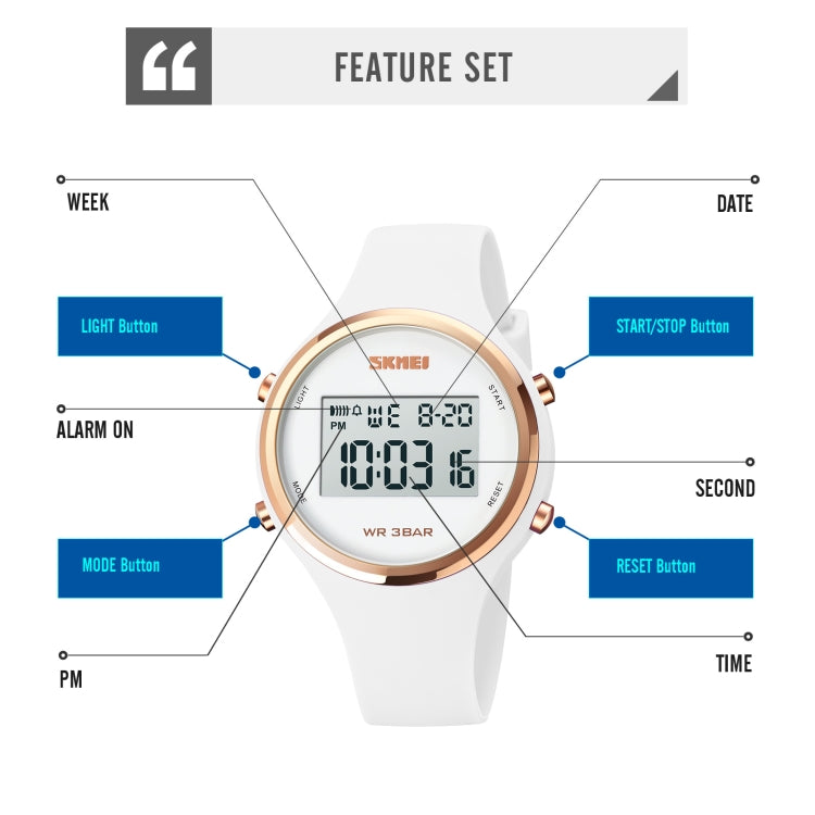SKMEI 1720 Round Dial LED Digital Display Luminous Silicone Strap Electronic Watch(White) - free shipping - PMC TechLife - Order now!
