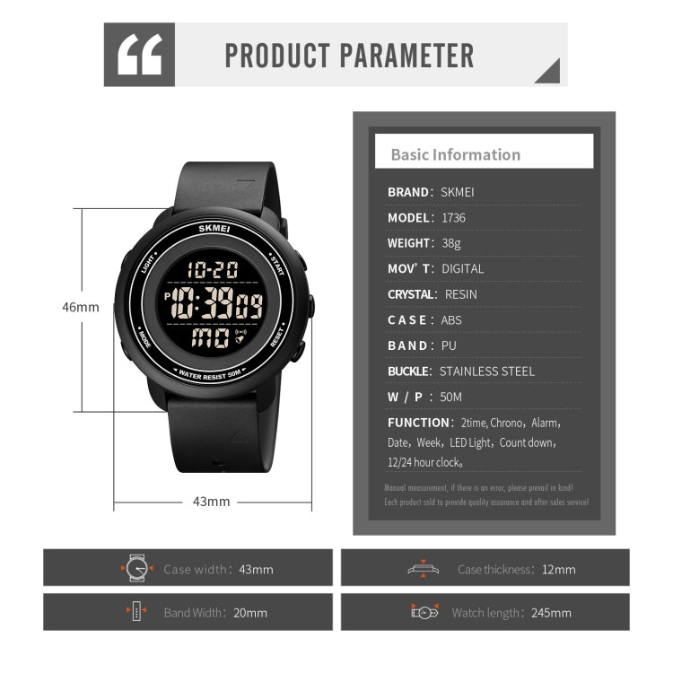 SKMEI 1736 Triplicate Round Dial Timing LED Digital Display Luminous Electronic Watch(Black) - free shipping - PMC TechLife - Order now!