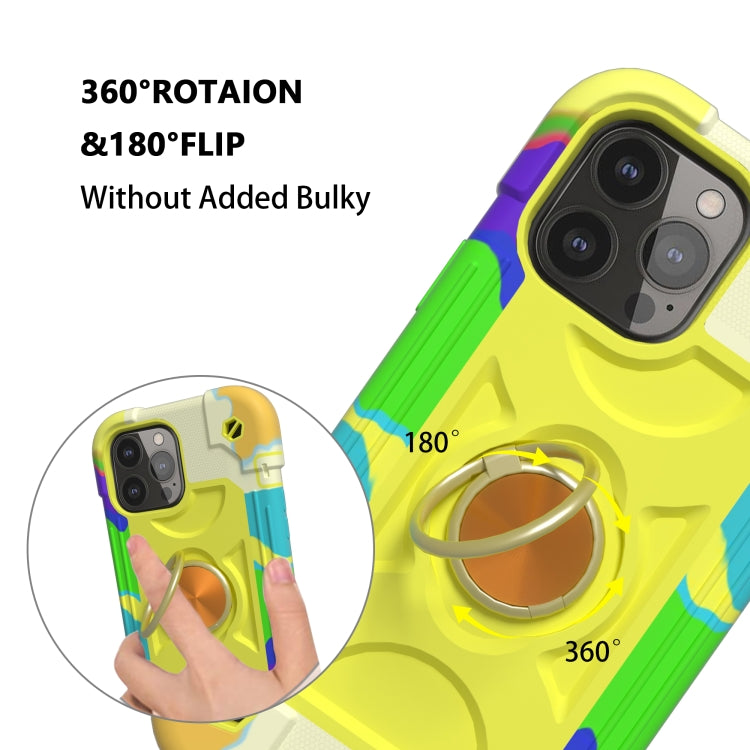 For iPhone 13 Shockproof Silicone + PC Protective Case with Dual-Ring Holder(Colorful Yellow Green) - iPhone 13 Cases by PMC TechLife | Online Shopping South Africa | PMC TechLife | Buy Now Pay Later Mobicred