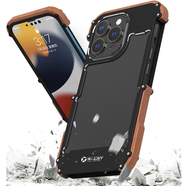 For iPhone 13 R-JUST Ironwood Man Shockproof Metal + Wood Bumper Protective Case - iPhone 13 Cases by R-JUST | Online Shopping South Africa | PMC Jewellery