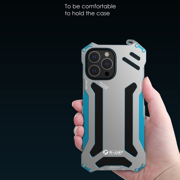 For iPhone 13 Pro R-JUST Shockproof Armor Metal Protective Case (Blue) - iPhone 13 Pro Cases by R-JUST | Online Shopping South Africa | PMC TechLife | Buy Now Pay Later Mobicred
