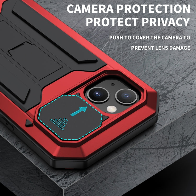 For iPhone 13 R-JUST Sliding Camera Shockproof Life Waterproof Dust-proof Metal + Silicone Protective Case with Holder(Red) - iPhone 13 Cases by R-JUST | Online Shopping South Africa | PMC Jewellery