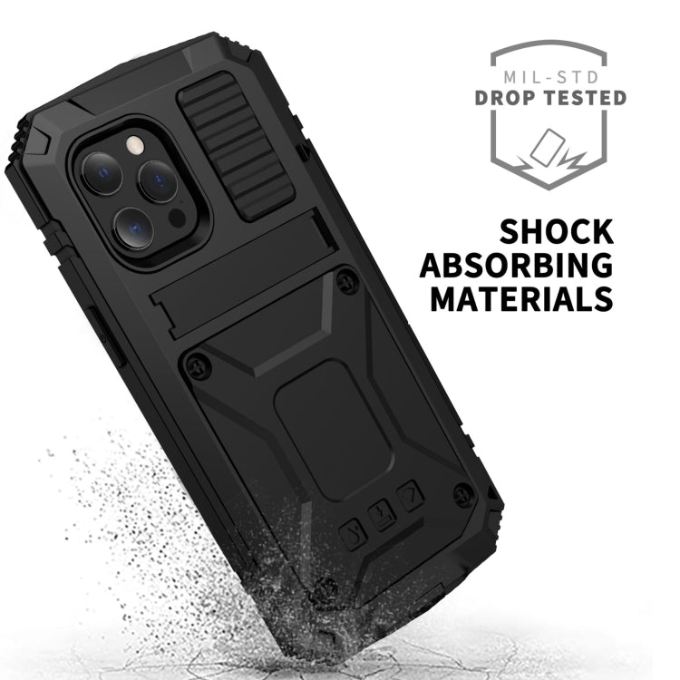 For iPhone 13 mini R-JUST Shockproof Waterproof Dust-proof Metal + Silicone Protective Case with Holder (Black) - iPhone 13 mini Cases by R-JUST | Online Shopping South Africa | PMC Jewellery