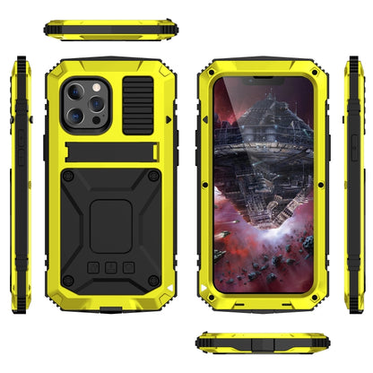 For iPhone 13 mini R-JUST Shockproof Waterproof Dust-proof Metal + Silicone Protective Case with Holder (Yellow) - iPhone 13 mini Cases by R-JUST | Online Shopping South Africa | PMC Jewellery | Buy Now Pay Later Mobicred