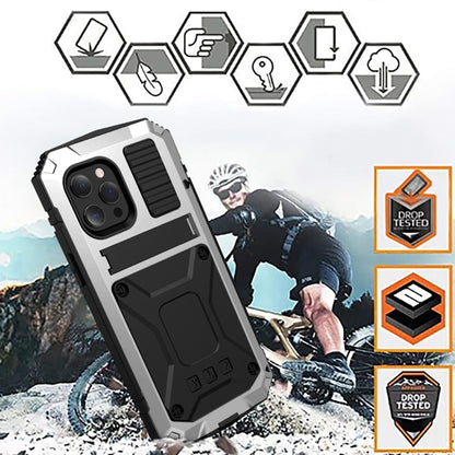 For iPhone 13 mini R-JUST Shockproof Waterproof Dust-proof Metal + Silicone Protective Case with Holder (Silver) - iPhone 13 mini Cases by R-JUST | Online Shopping South Africa | PMC Jewellery