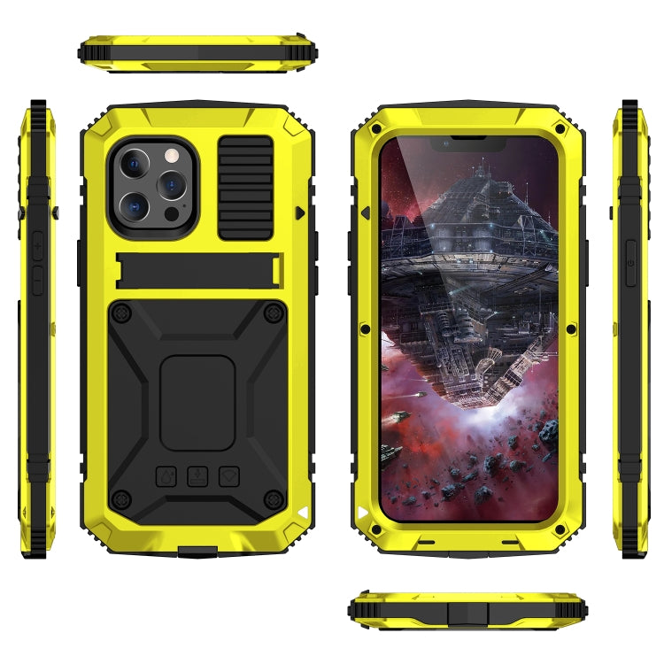 For iPhone 13 R-JUST Shockproof Waterproof Dust-proof Metal + Silicone Protective Case with Holder(Yellow) - iPhone 13 Cases by R-JUST | Online Shopping South Africa | PMC Jewellery