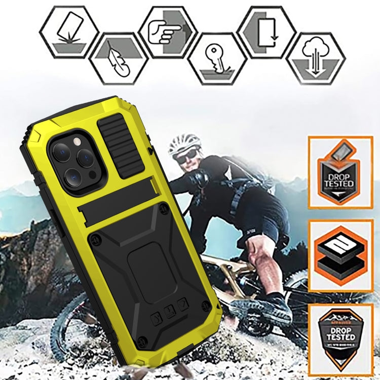 For iPhone 13 Pro R-JUST Shockproof Waterproof Dust-proof Metal + Silicone Protective Case with Holder (Yellow) - iPhone 13 Pro Cases by R-JUST | Online Shopping South Africa | PMC Jewellery
