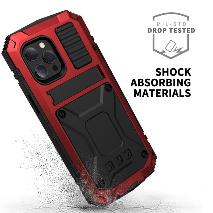 For iPhone 13 Pro Max R-JUST Shockproof Waterproof Dust-proof Metal + Silicone Protective Case with Holder (Red) - iPhone 13 Pro Max Cases by R-JUST | Online Shopping South Africa | PMC TechLife | Buy Now Pay Later Mobicred