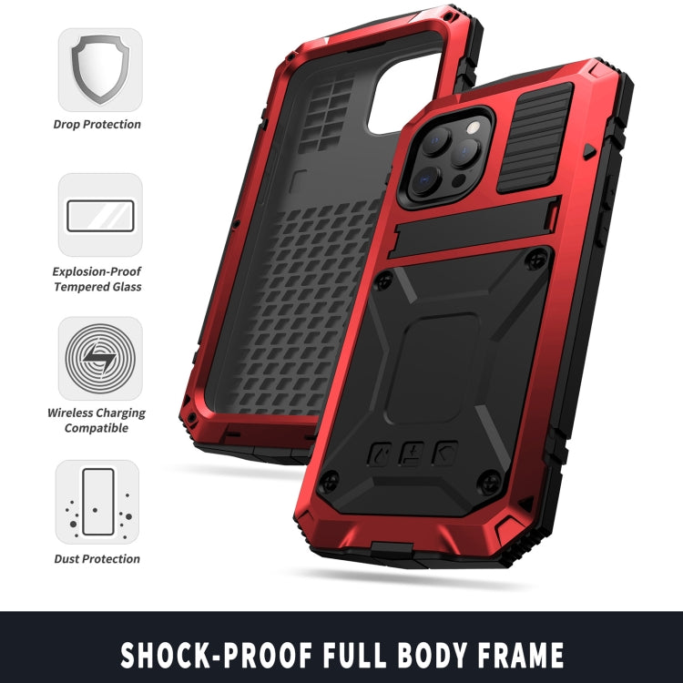 For iPhone 13 Pro Max R-JUST Shockproof Waterproof Dust-proof Metal + Silicone Protective Case with Holder (Red) - iPhone 13 Pro Max Cases by R-JUST | Online Shopping South Africa | PMC TechLife | Buy Now Pay Later Mobicred