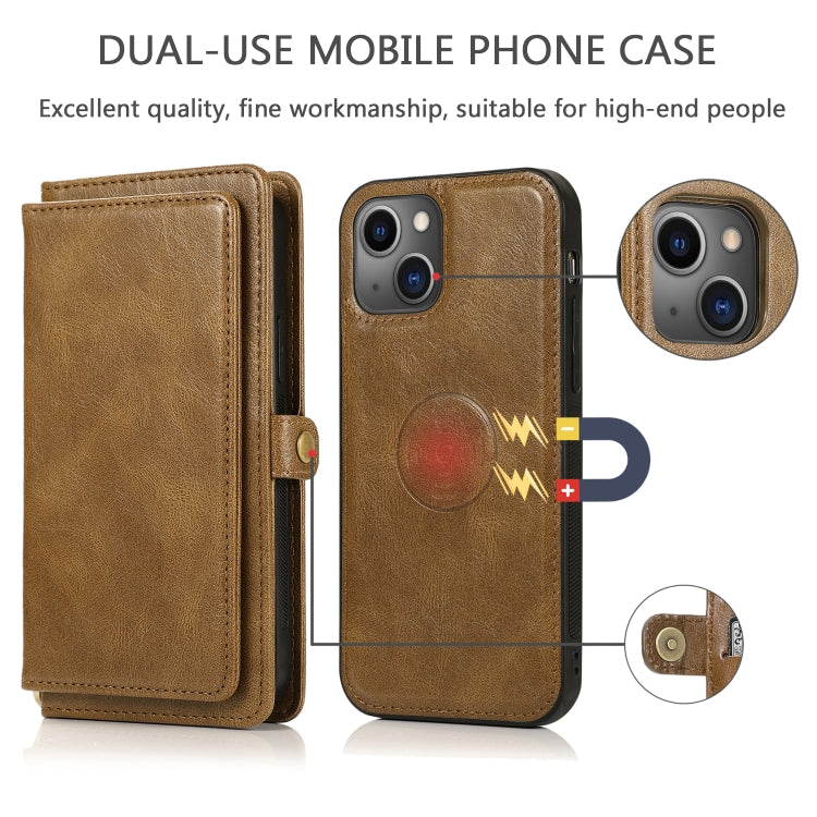 For iPhone 13 Pro Strong Magnetic Detachable Horizontal Flip Leather Case with Card Slots & Wallet (Brown) - iPhone 13 Pro Cases by PMC TechLife | Online Shopping South Africa | PMC TechLife