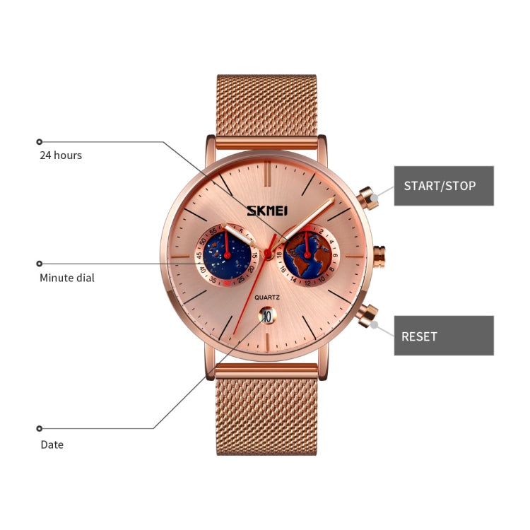 SKMEI 9231 Men Map Pattern Calendar Stopwatch Stainless Steel Strap Quartz Watch(Blue) - free shipping - PMC TechLife - Order now!