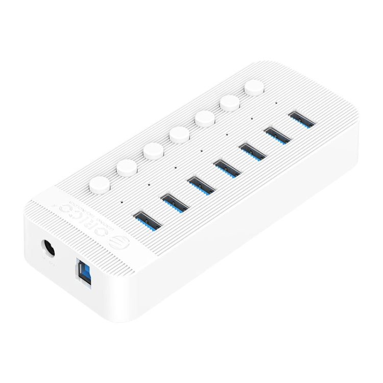 ORICO CT2U3-7AB-WH 7 In 1 Plastic Stripes Multi-Port USB HUB with Individual Switches, EU Plug(White) - USB 3.0 HUB by ORICO | Online Shopping South Africa | PMC Jewellery | Buy Now Pay Later Mobicred