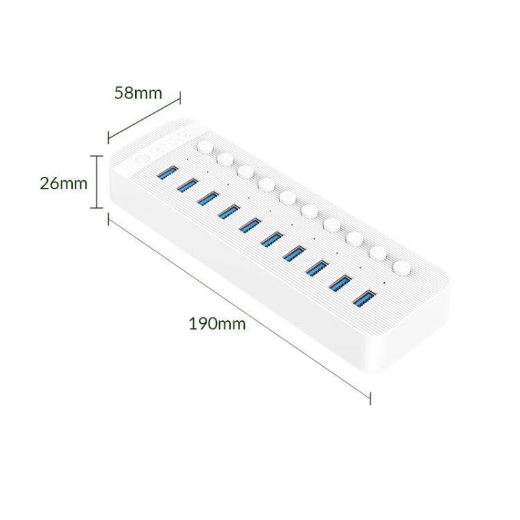 ORICO CT2U3-10AB-WH 10 In 1 Plastic Stripes Multi-Port USB HUB with Individual Switches, EU Plug(White) - free shipping - PMC Jewellery - Order now!