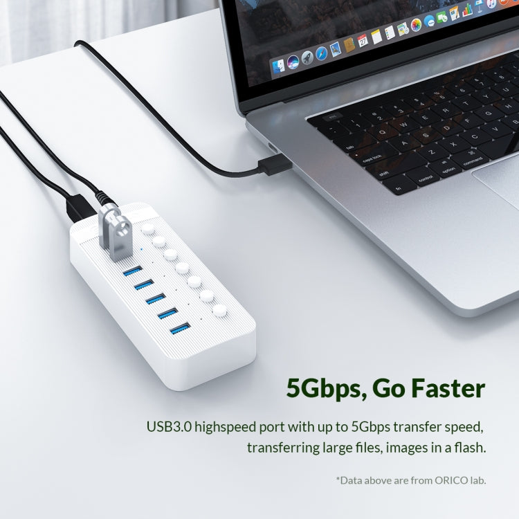ORICO CT2U3-10AB-WH 10 In 1 Plastic Stripes Multi-Port USB HUB with Individual Switches, EU Plug(White) - free shipping - PMC Jewellery - Order now!