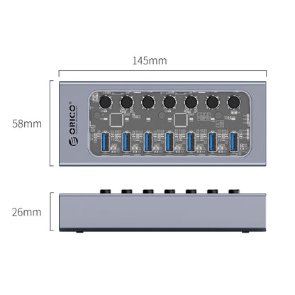 ORICO AT2U3-7AB-GY-BP 7 In 1 Aluminum Alloy Multi-Port USB HUB with Individual Switches, UK Plug - USB 3.0 HUB by ORICO | Online Shopping South Africa | PMC Jewellery | Buy Now Pay Later Mobicred