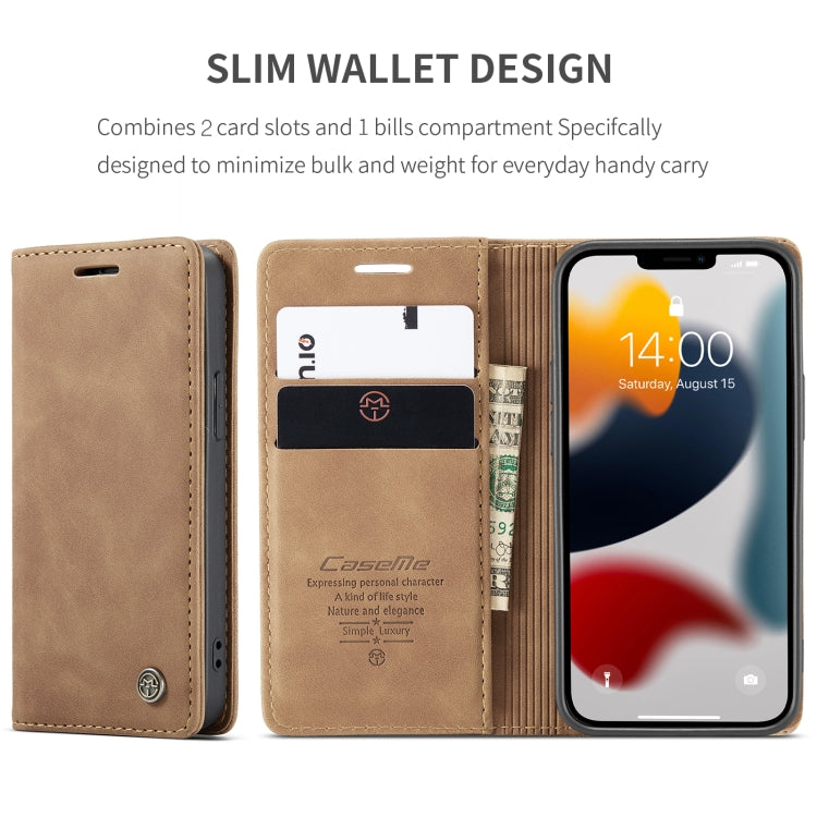 For iPhone 13 CaseMe-013 Multifunctional Retro Frosted Horizontal Flip Leather Case with Card Slot & Holder & Wallet(Brown) - iPhone 13 Cases by CaseMe | Online Shopping South Africa | PMC Jewellery | Buy Now Pay Later Mobicred