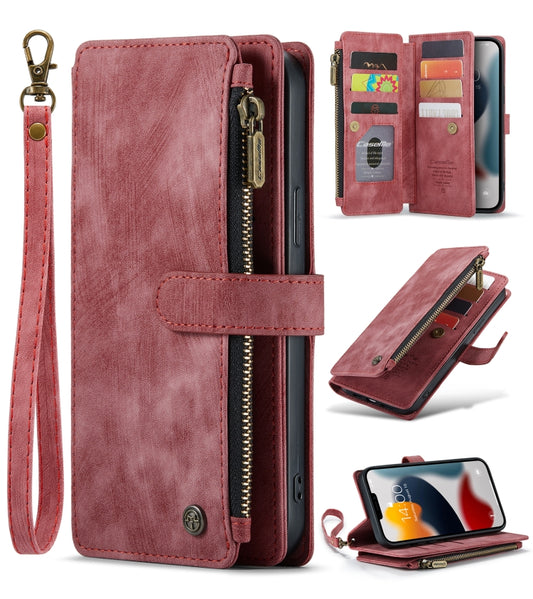 For iPhone 13 Pro CaseMe-C30 PU + TPU Multifunctional Horizontal Flip Leather Case with Holder & Card Slot & Wallet & Zipper Pocket (Red) - iPhone 13 Pro Cases by CaseMe | Online Shopping South Africa | PMC Jewellery | Buy Now Pay Later Mobicred