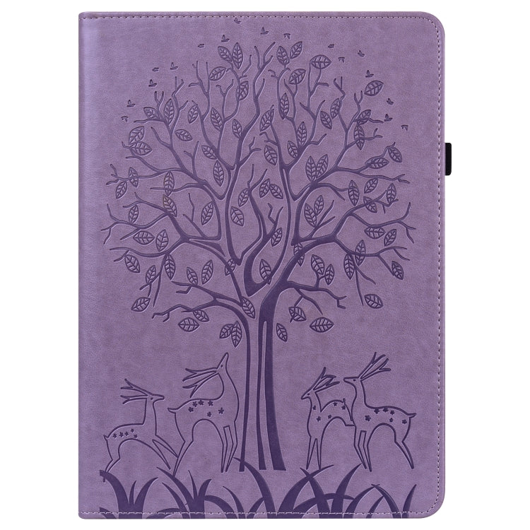 For Huawei MediaPad M5 lite Tree & Deer Pattern Pressed Printing Horizontal Flip PU Leather Case with Holder & Card Slots(Purple) - Huawei by PMC TechLife | Online Shopping South Africa | PMC TechLife | Buy Now Pay Later Mobicred