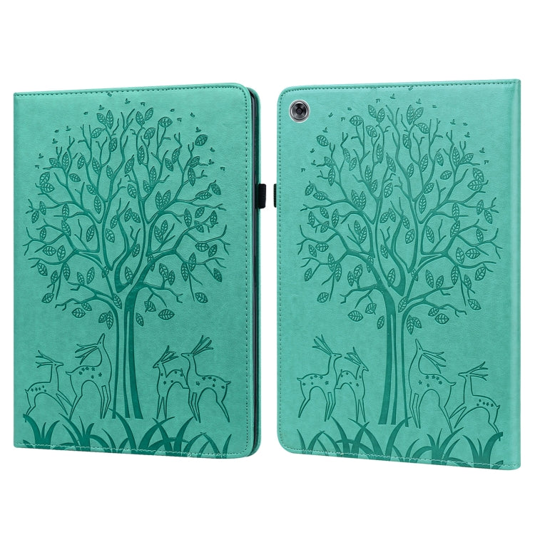For Huawei MediaPad M5 lite Tree & Deer Pattern Pressed Printing Horizontal Flip PU Leather Case with Holder & Card Slots(Green) - Huawei by PMC TechLife | Online Shopping South Africa | PMC TechLife | Buy Now Pay Later Mobicred