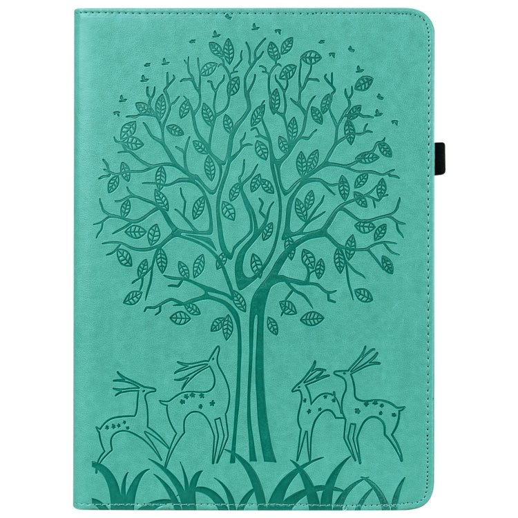 For Huawei MediaPad M5 lite Tree & Deer Pattern Pressed Printing Horizontal Flip PU Leather Case with Holder & Card Slots(Green) - Huawei by PMC TechLife | Online Shopping South Africa | PMC TechLife | Buy Now Pay Later Mobicred