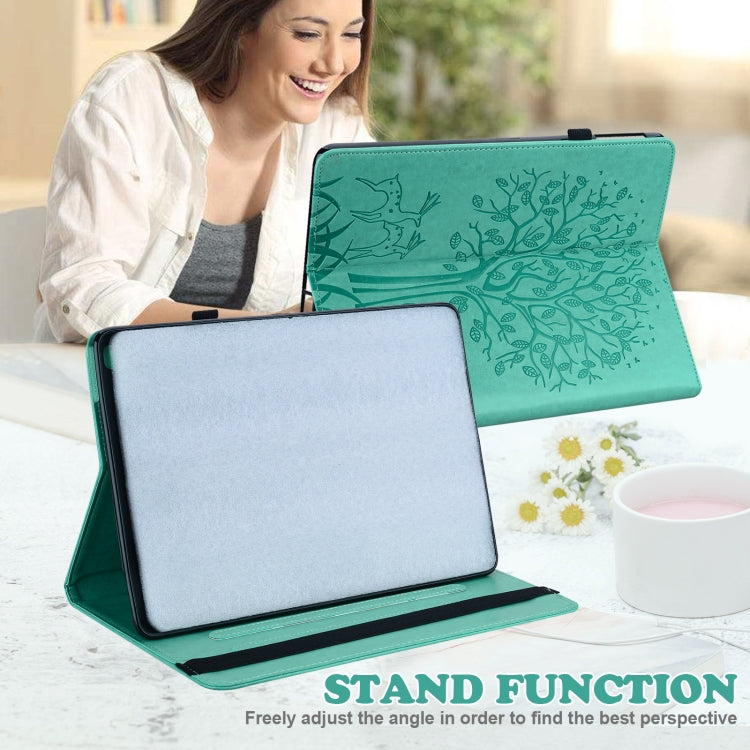 For Huawei MediaPad M5 lite Tree & Deer Pattern Pressed Printing Horizontal Flip PU Leather Case with Holder & Card Slots(Green) - Huawei by PMC TechLife | Online Shopping South Africa | PMC TechLife | Buy Now Pay Later Mobicred
