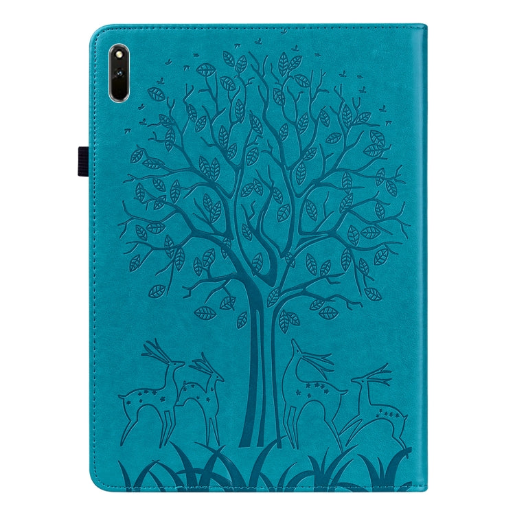 For Huawei MatePad 11 2021 Tree & Deer Pattern Pressed Printing Horizontal Flip PU Leather Case with Holder & Card Slots(Blue) - Huawei by PMC TechLife | Online Shopping South Africa | PMC TechLife | Buy Now Pay Later Mobicred