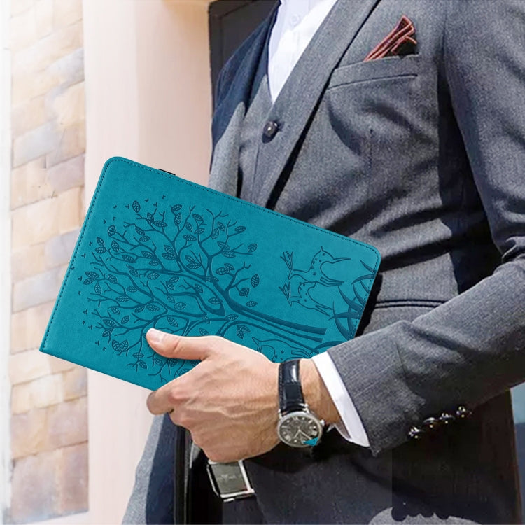 For Huawei MediaPad T5 Tree & Deer Pattern Pressed Printing Horizontal Flip PU Leather Case with Holder & Card Slots(Blue) - Huawei by PMC TechLife | Online Shopping South Africa | PMC TechLife | Buy Now Pay Later Mobicred
