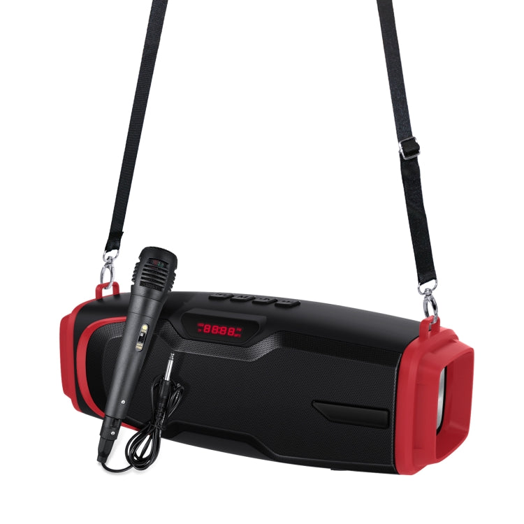 New Rixing NR-6012M Bluetooth 5.0 Portable Outdoor Karaoke Wireless Bluetooth Speaker with Microphone & Shoulder Strap(Red) - free shipping - PMC Jewellery - Order now!