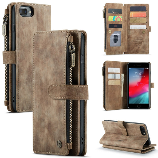 CaseMe-C30 PU + TPU Multifunctional Horizontal Flip Leather Case with Holder & Card Slot & Wallet & Zipper Pocket For iPhone 8 Plus & 7 Plus & 6 Plus(Brown) - More iPhone Cases by CaseMe | Online Shopping South Africa | PMC Jewellery | Buy Now Pay Later Mobicred