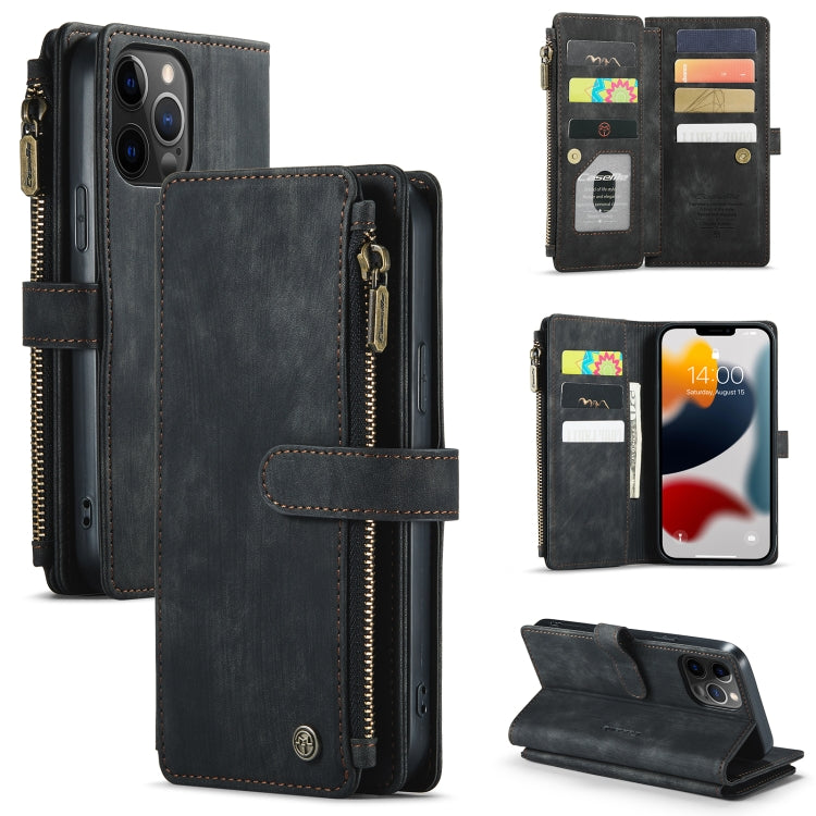 For iPhone 12 Pro Max CaseMe-C30 PU + TPU Multifunctional Horizontal Flip Leather Case with Holder & Card Slot & Wallet & Zipper Pocket(Black) - iPhone 12 Pro Max Cases by CaseMe | Online Shopping South Africa | PMC Jewellery | Buy Now Pay Later Mobicred