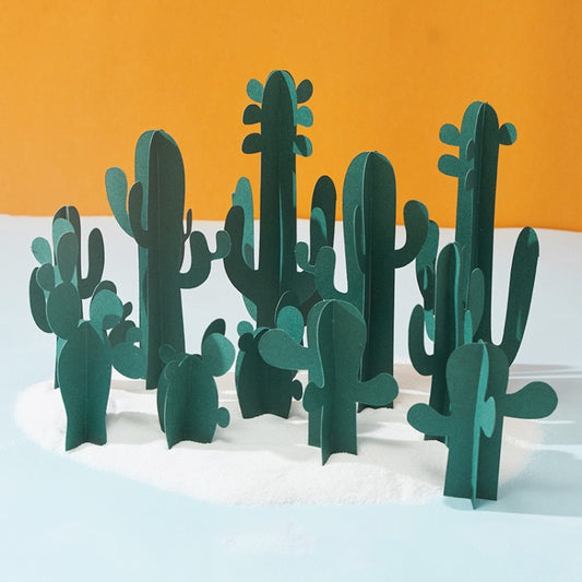 12 in 1 Miniature Beach Paper Cut Cactus Sandy Beach Landscape Decoration Photography Props(Green) - Paper Cut Props by PMC Jewellery | Online Shopping South Africa | PMC Jewellery | Buy Now Pay Later Mobicred