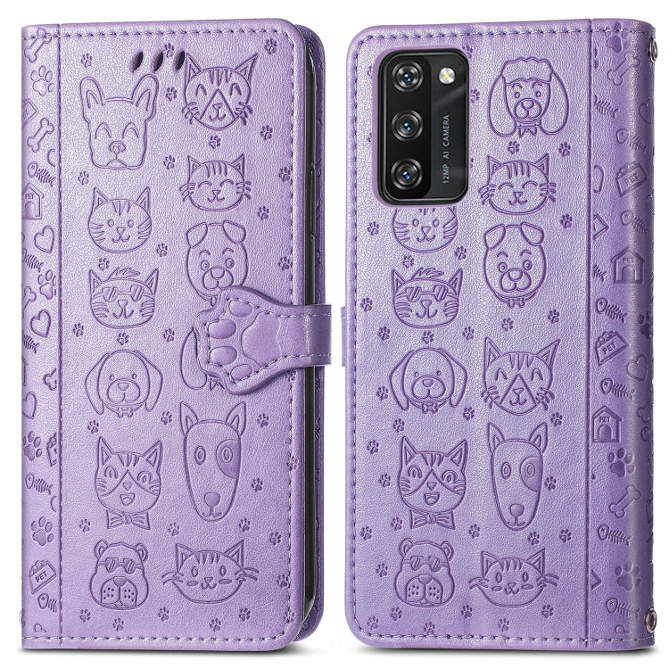 For Blackview A100 Lovely Cat and Dog Embossing Pattern Horizontal Flip Leather Case , with Holder & Card Slots & Wallet & Cartoon Clasp & Lanyard(Purple) - More Brand by PMC Jewellery | Online Shopping South Africa | PMC Jewellery | Buy Now Pay Later Mobicred