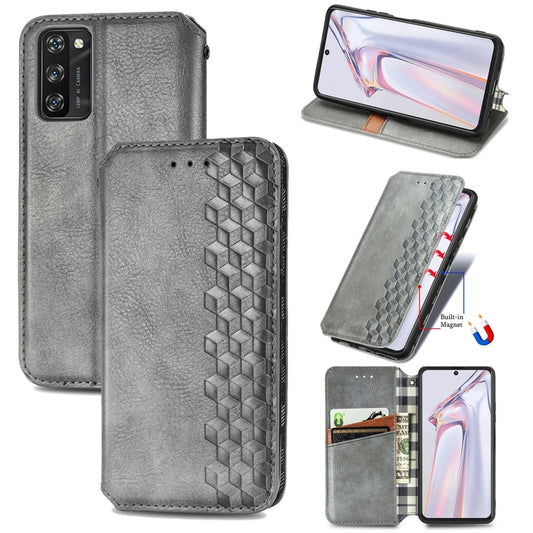 For Blackview A100 Cubic Grid Pressed Horizontal Flip Magnetic PU Leather Case with Holder & Card Slots & Wallet(Grey) - More Brand by PMC Jewellery | Online Shopping South Africa | PMC Jewellery | Buy Now Pay Later Mobicred