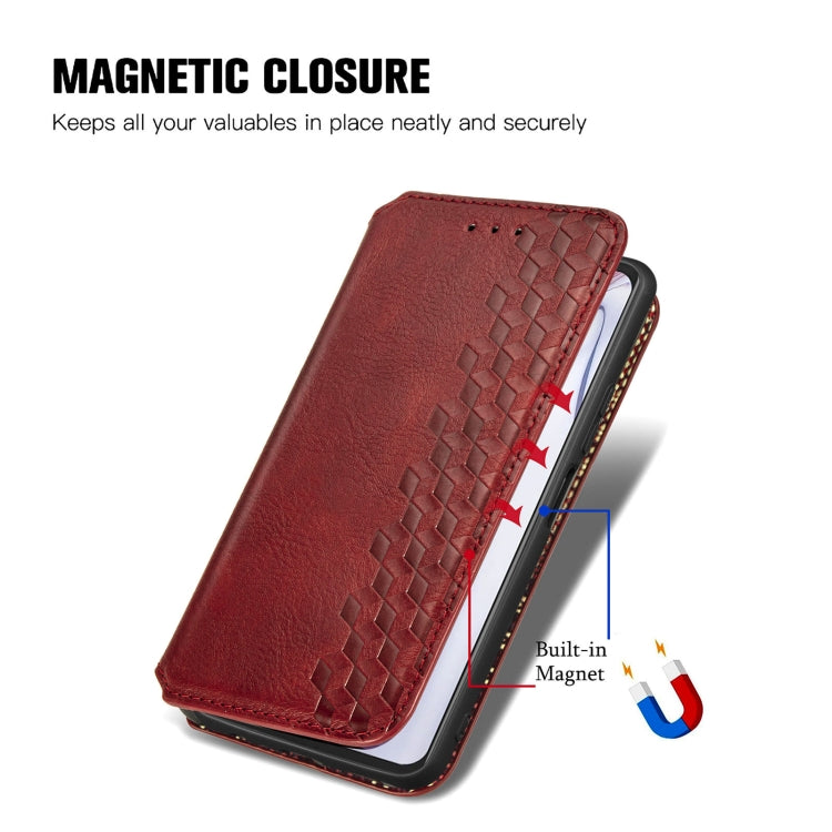 For Blackview A100 Cubic Grid Pressed Horizontal Flip Magnetic PU Leather Case with Holder & Card Slots & Wallet(Red) - More Brand by PMC TechLife | Online Shopping South Africa | PMC TechLife