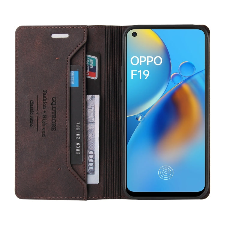 For OPPO F19 / A74 Skin Feel Anti-theft Brush Horizontal Flip Leather Case with Holder & Card Slots & Wallet(Brown) - OPPO Cases by PMC Jewellery | Online Shopping South Africa | PMC Jewellery | Buy Now Pay Later Mobicred