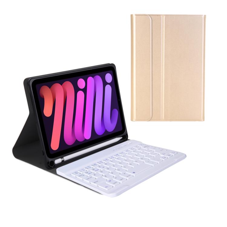 A06B Ultra-thin Detachable Bluetooth Keyboard Leather Case with Pen Slot & Holder for iPad mini 6 / mini 7(Gold) - For iPad mini by PMC TechLife | Online Shopping South Africa | PMC TechLife | Buy Now Pay Later Mobicred