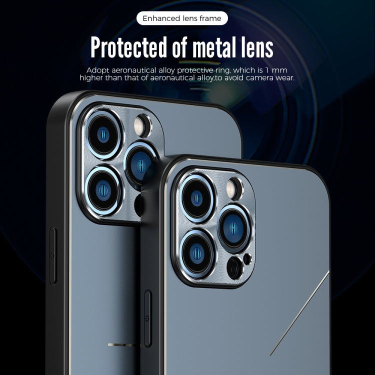 For iPhone 12 Pro R-JUST RJ-52 3-Line Style Metal TPU Shockproof Protective Case(Blue) - iPhone 12 / 12 Pro Cases by R-JUST | Online Shopping South Africa | PMC TechLife | Buy Now Pay Later Mobicred