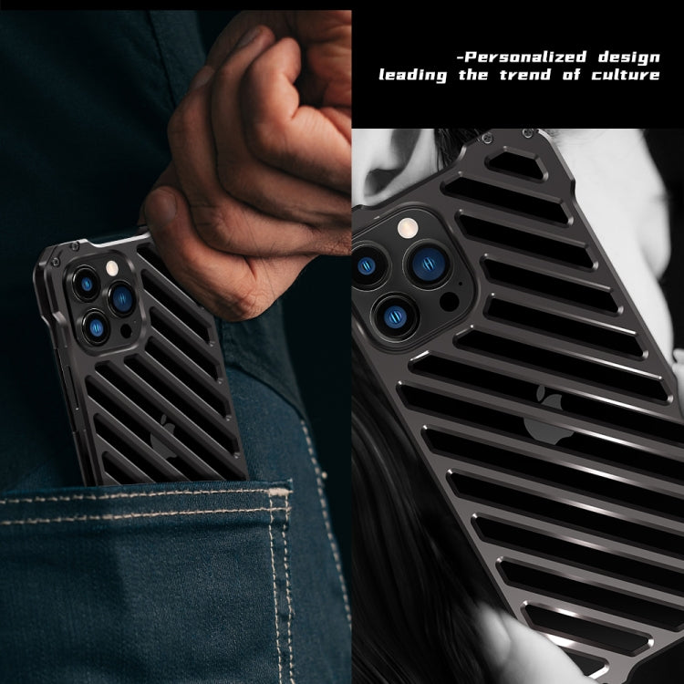 For iPhone 13 R-JUST RJ-50 Hollow Breathable Armor Metal Shockproof Protective Case(Silver Grey) - iPhone 13 Cases by R-JUST | Online Shopping South Africa | PMC Jewellery | Buy Now Pay Later Mobicred