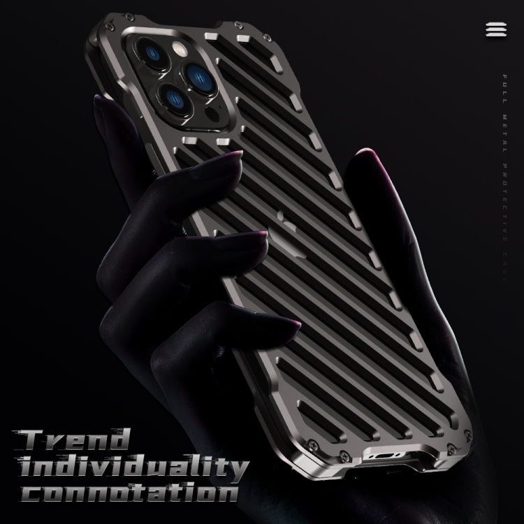 For iPhone 13 R-JUST RJ-50 Hollow Breathable Armor Metal Shockproof Protective Case(Silver Grey) - iPhone 13 Cases by R-JUST | Online Shopping South Africa | PMC Jewellery