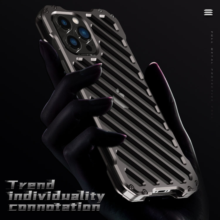 For iPhone 12 Pro Max R-JUST RJ-50 Hollow Breathable Armor Metal Shockproof Protective Case(Silver Grey) - iPhone 12 Pro Max Cases by R-JUST | Online Shopping South Africa | PMC TechLife | Buy Now Pay Later Mobicred
